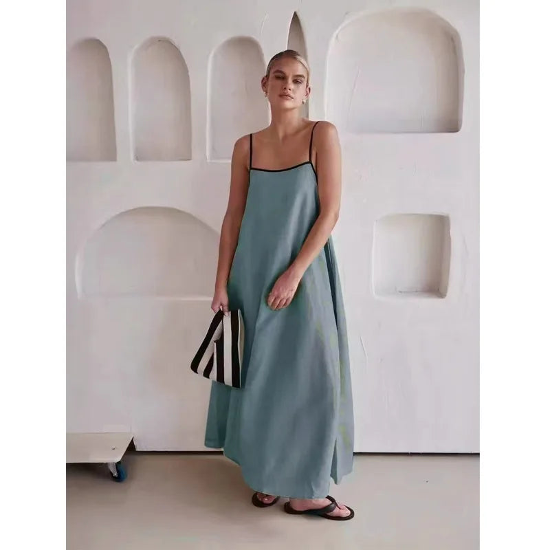 Women’s Contrast Strap Cotton Maxi Dress