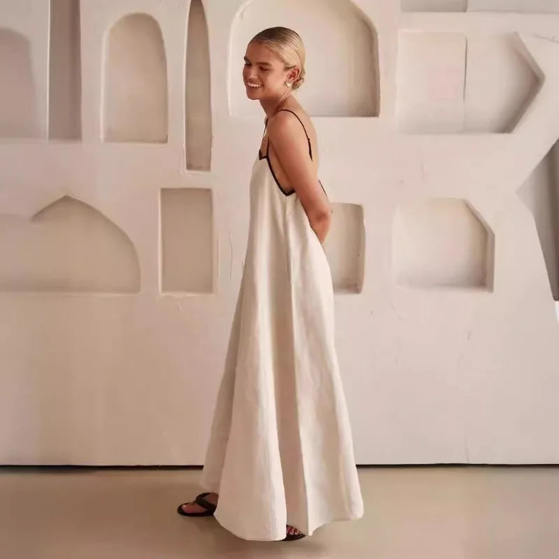 Women’s Contrast Strap Cotton Maxi Dress