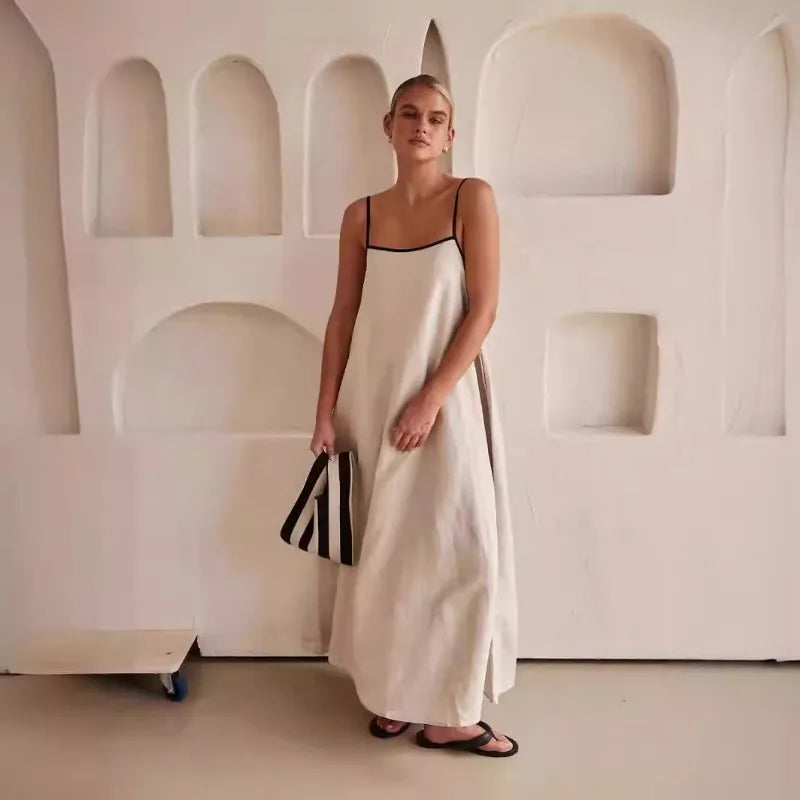 Women’s Contrast Strap Cotton Maxi Dress