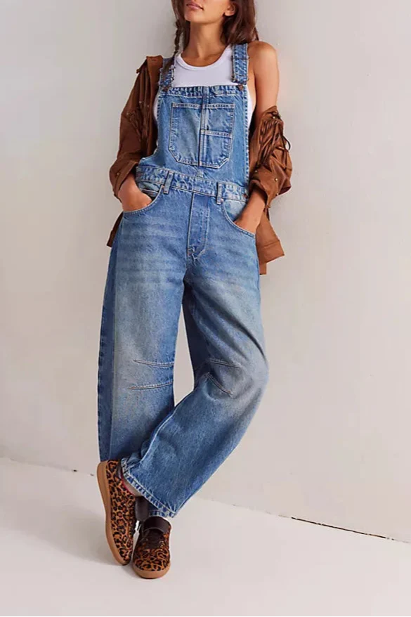Calvia Wide-Leg Denim Overalls