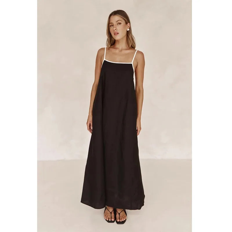 Women’s Contrast Strap Cotton Maxi Dress