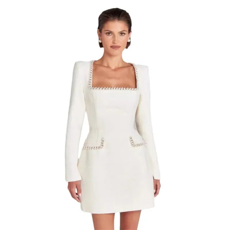 Monaco Lacceti Women's Tweed Pearl Trim Blazer Mini Dress