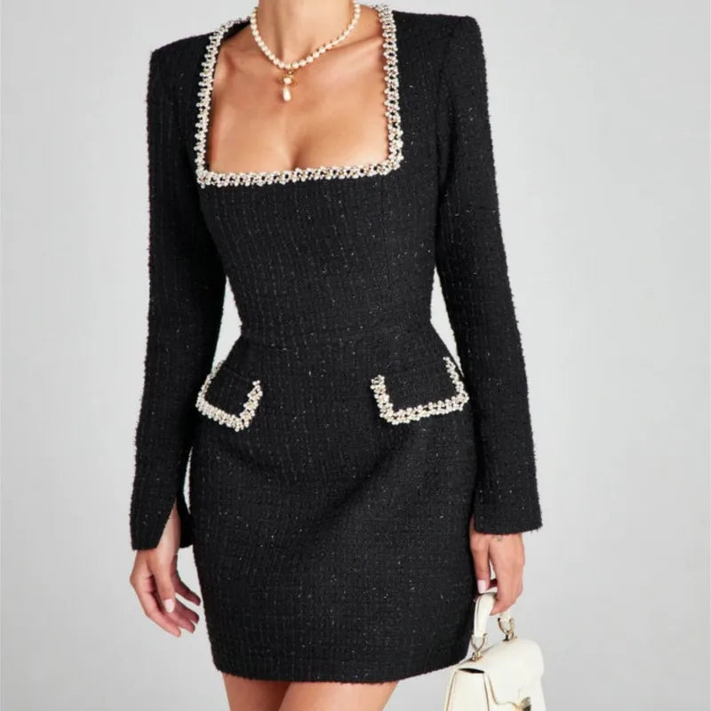 Monaco Lacceti Women's Tweed Pearl Trim Blazer Mini Dress