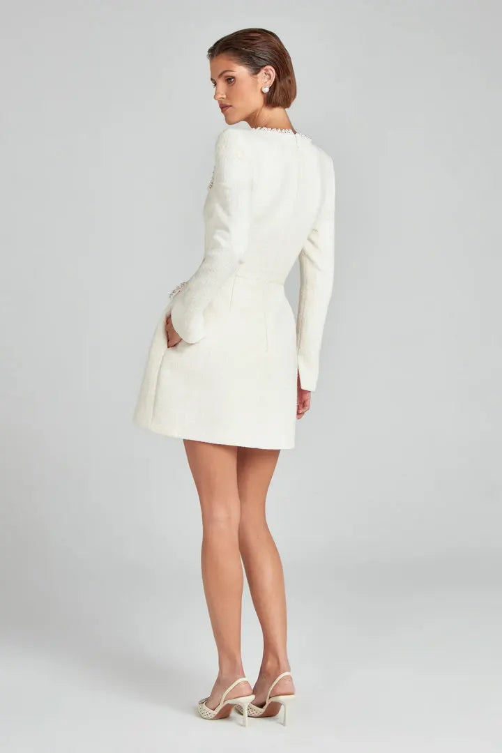 Monaco Lacceti Women's Tweed Pearl Trim Blazer Mini Dress
