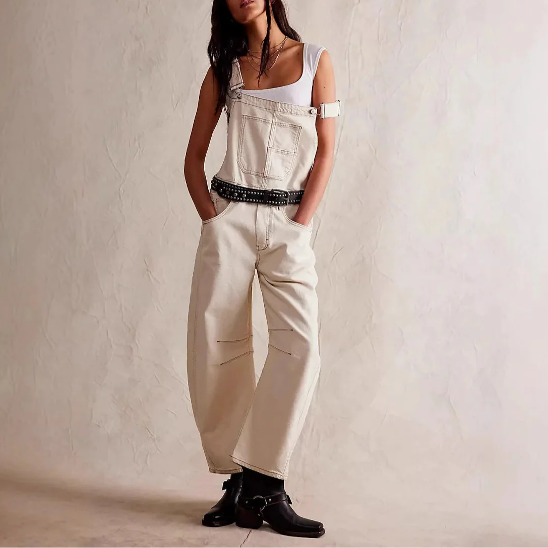 Calvia Wide-Leg Denim Overalls